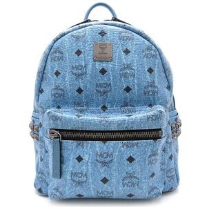 MCM Stark Side Stud Backpack MMK5SVE37LE, Leather and Denim, Blue, Women's, 3...